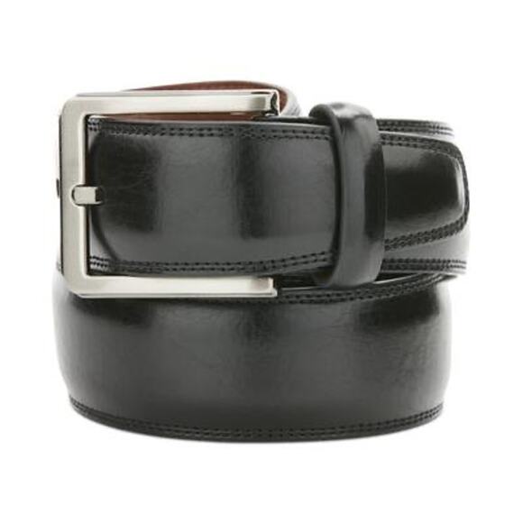 Perry Ellis Black and‎ Brown Bonded Leather Lined on Faux Leather Belt Size S - Picture 1 of 5